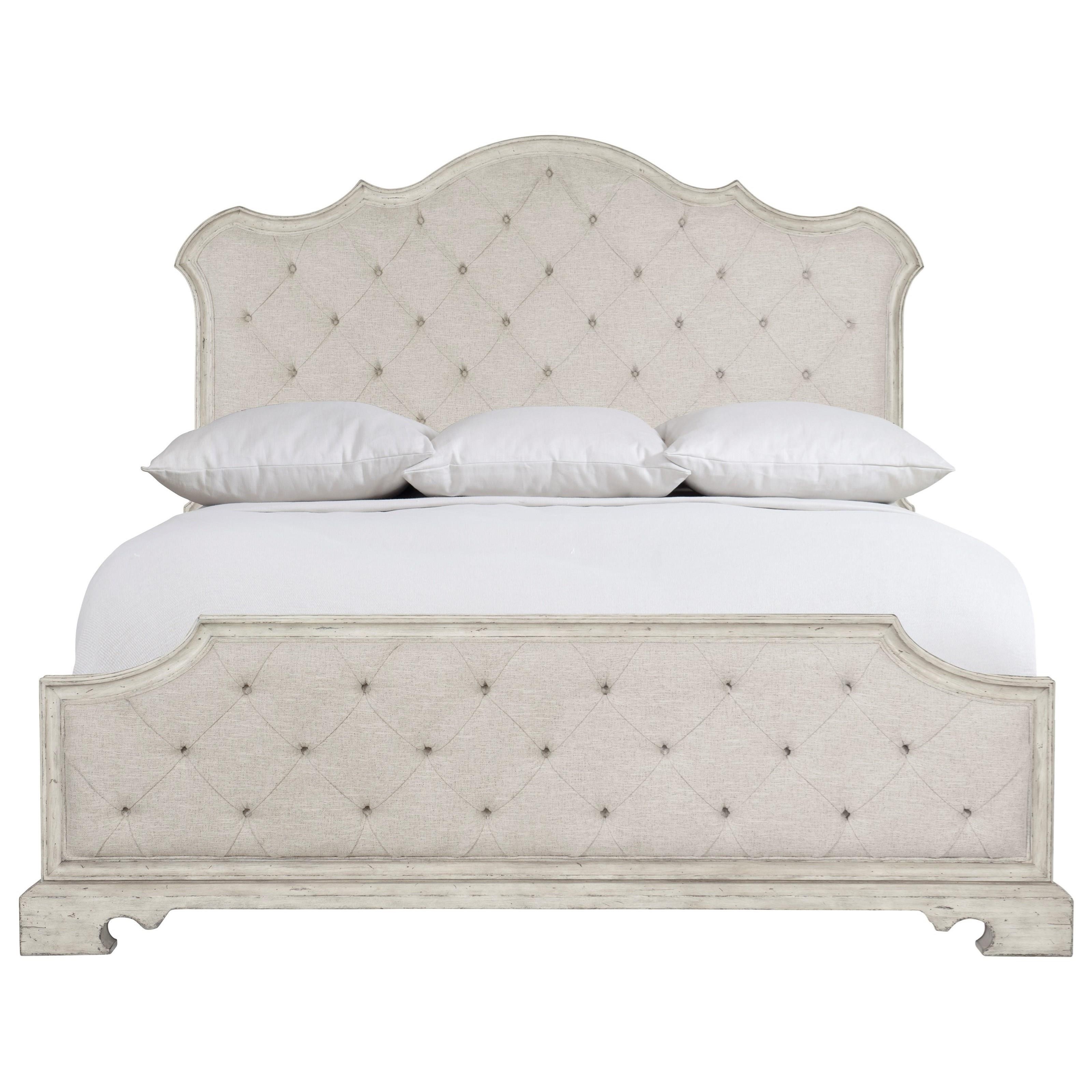 Mirabelle Traditional King Upholstered Panel Bed with Shaped Headboard
